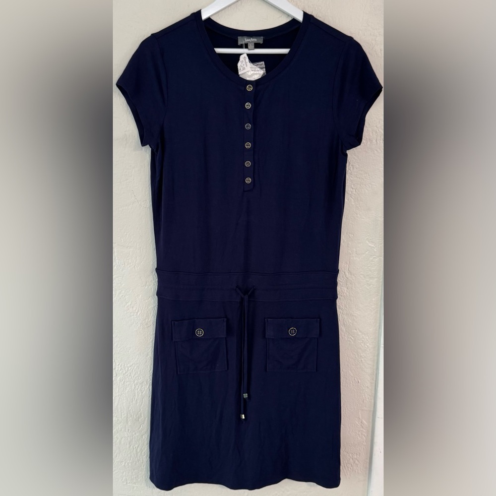 NWT Neiman Marcus Navy Shift Shirt Dress Nautical Sailor Coastal Preppy Academia